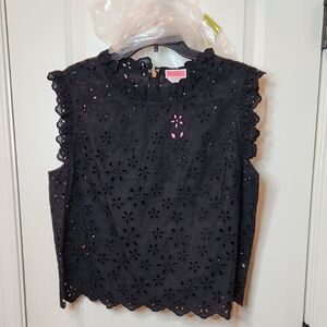 SALE! Kate Spade Black Daisy Eyelet Sleeveless Top Size 14 100% Cotton, Pristine
